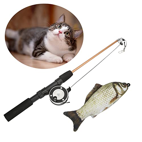 Katze Wand Spielzeug,Katze Feather Teaser Wand Spielzeug, Interaktive einziehbare Angelrute Wand Catcher Übung, Lustiges Spielzeug für Katzentraining(Gras-Carp + Fischrode) von Pilipane