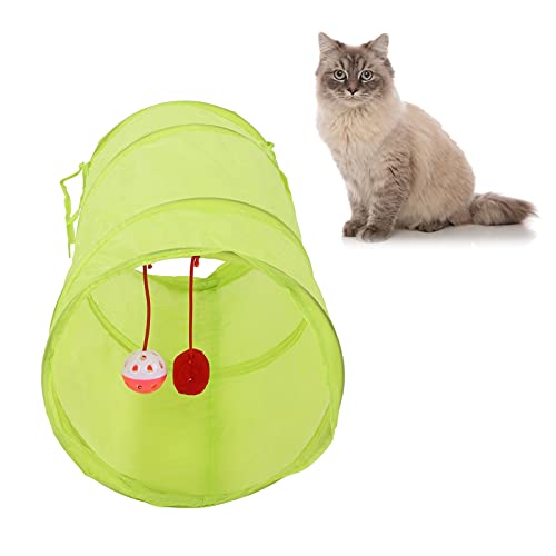 Pilipane Zusammenklappbares Katzentunnelspielzeug, interaktiver Spieltunnel für Katzen, leicht zu reinigender zusammenklappbarer Katzentunnel mit hängendem Plüschball, idealer (Fluoreszierendes Grün) von Pilipane