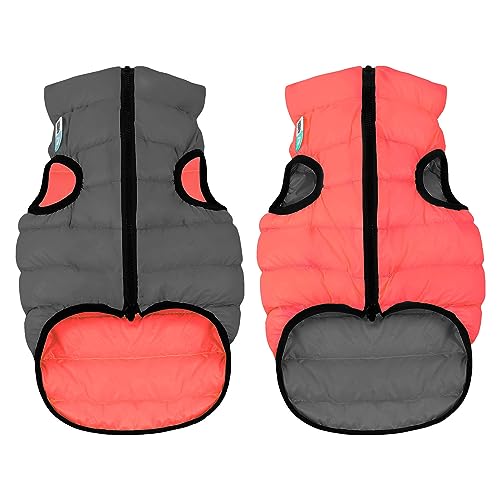 AiryVest Hundejacke mit Tasche,Reversible Wasserdicht Hundekleidung, Hundemantel, Windichte, Koralle + Grau, Größe XS: 25x38x30 cm von PillowPrim