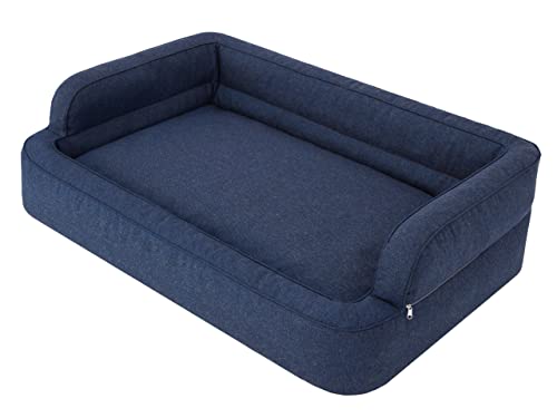 PillowPrim Hundebett, Möbel für Tiere, Katzenbett, Abnehmbar Bezug, Hundekorb, Hundekissen, Hundeliege, Schlafplätze, Hundesofa, Navy Blau, XL: 96x62 cm von PillowPrim