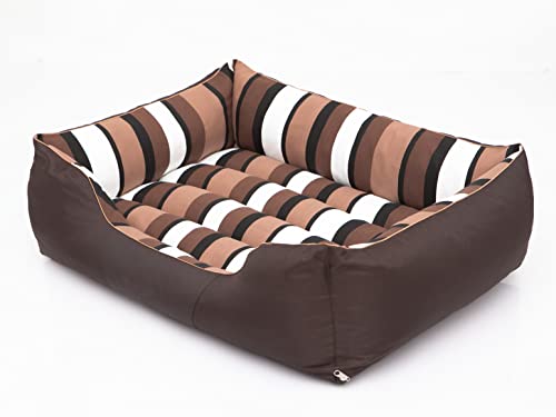 PillowPrim Hundebett Haustierbett Liegen Hundekissen Kissen Bett Hundeliege Hundematratze Sofa Tierbett Hundesofa Matratze, Braun mit Streifen, L - 65 x 50 cm von PillowPrim