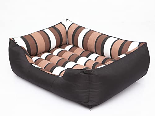 Hundebett Haustierbett Liegen Hundekissen Kissen Bett Hundeliege Hundematratze Sofa Tierbett Hundesofa Matratze, Schwarz mit Streifen, L - 65 x 50 cm von PillowPrim