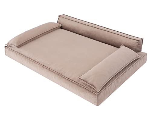 PillowPrim Hundebett Hundesofa Hundekissen Hundekorb Hundecouch Tierbett Haustierbett Korb Couch Sofa Bett, leichte Reinigung (Größe L: 78x54 cm, Beige) von PillowPrim