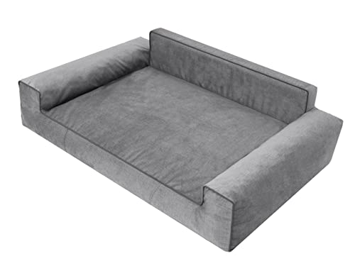 PillowPrim Hundebett, Möbel für Tiere, Katzenbett, Abnehmbar Bezug, Hundeliege, Schlafplätze, große Hunde, Hundesofa, Korb, Waschbar, Grau, XL: 98x66 cm von PillowPrim