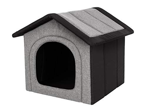 Hundehütte Hundehöhle Hundebett Hundehaus Katzenhöhle kleine S - 38x32 cm hellgrau mit schwarz von PillowPrim