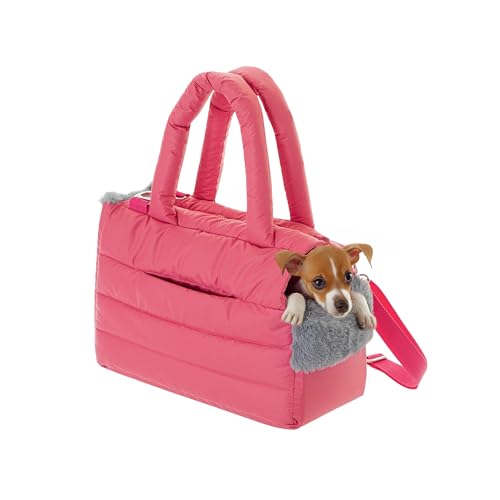 Hundetasche, Welpentasche - Tragetasche für kleinen und mittleren Hund, Katze - M - bis 8 kg, Tasche für unterwegs, Hundetrage mit Karabiner, Dog Carrier, Transporttasche, Himbeerfarben von PillowPrim