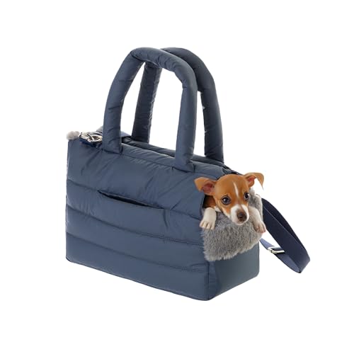 Hundetasche, Welpentasche - Tragetasche für kleinen und mittleren Hund, Katze - M - bis 8 kg, Tasche für unterwegs, Hundetrage mit Karabiner, Dog Carrier, Transporttasche, dunkelblau von PillowPrim