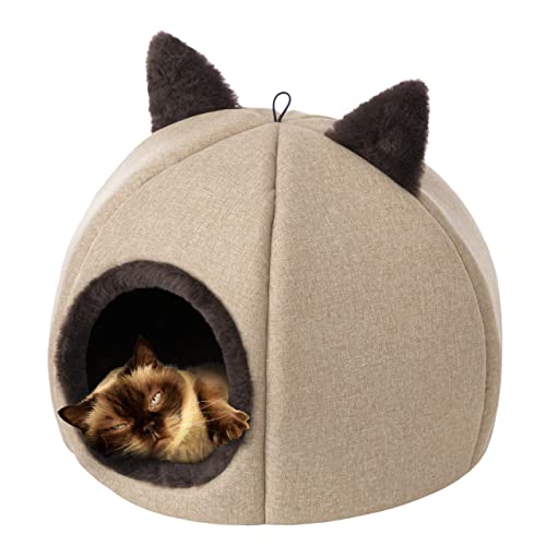 PillowPrim, Katzenhaus für Indoor, Katzenhöhle, Katzenzelt mit abnehmbarem, waschbarem Kissen, weich und selbstwärmend, Beige, Gr. 1: 40x40x28 cm von PillowPrim