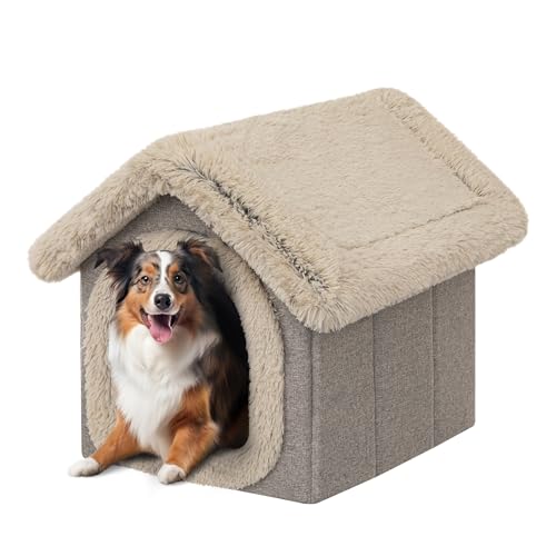 Haustierhütte Hundehaus Höhle Hundehütte Katzenhütte Hundehöhle Katzenhaus Hundekissen Katzenkissen Flauschiges Haus, Cappucino, 38x44x45 cm von PillowPrim