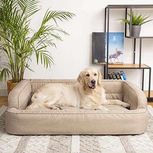 PillowPrim Hundebett, Möbel für Tiere, Katzenbett, Abnehmbar Bezug, Hundekorb, Hundekissen, Hundeliege, Schlafplätze, Hundesofa, Beige, L: 78x47 cm von PillowPrim