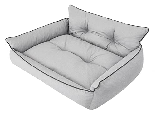 PillowPrim Hundebett Haustierbett Liegen Hundekissen Gesteppt Bett Hundeliege Hundematratze Sofa Tierbett Hundesofa Matratze, L - 64 x 49 cm, Asche Ökoleinen von PillowPrim