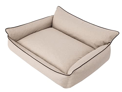 PillowPrim Hundebett Haustierbett Liegen Hundekissen Kissen Bett Hundeliege Hundematratze Sofa Tierbett Hundesofa Matratze, L - 64 x 49 cm, Beige Ökoleinen von PillowPrim