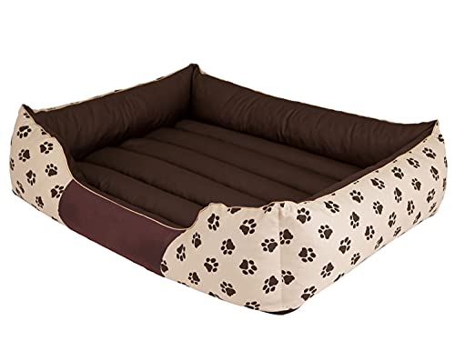 PillowPrim Hundebett Hundesofa Hundekissen Hundecouch Tierbett Haustierbett Größe L 65x50 Beige mit Pfoten von PillowPrim