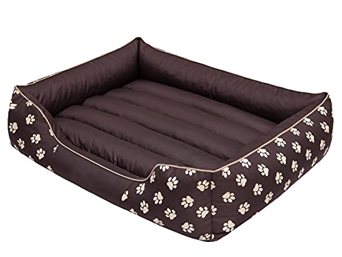 PillowPrim Hundebett Hundesofa Hundekissen Hundecouch Tierbett Haustierbett Größe L 65x50 Braun mit Pfoten von PillowPrim