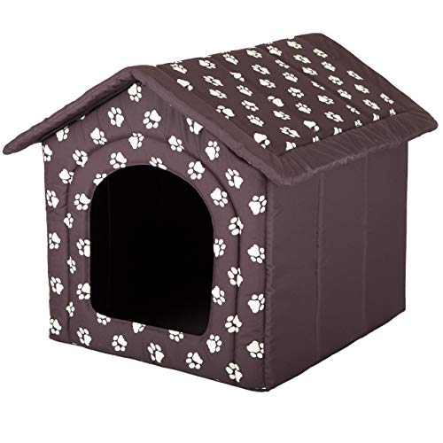 PillowPrim Hundehütte Hundehöhle Hundebett Hundehaus Katzenhöhle Größe XXXL - 76x72 cm braun mit Pfoten von PillowPrim