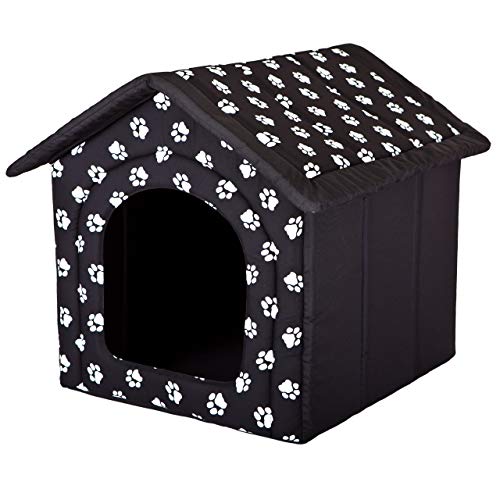 PillowPrim Hundehütte Hundehöhle Hundebett Hundehaus Katzenhöhle Größe XXXL - 76x72 cm schwarz mit Pfoten von PillowPrim