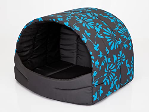 PillowPrim Hundehütte Hundehöhle Hundebett Hundehaus Katzenhöhle Schlafplatz M - 50x38 cm Blau geblümt von PillowPrim