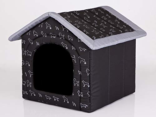 PillowPrim Hundehütte Hundehöhle Hundebett Hundehaus Katzenhöhle mittle L - 52x46 cm schwarz mit Hunden von PillowPrim