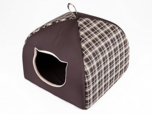 PillowPrim Katzehütte Katzesofa Liegen Katzekissen Sofa Katzekorb Bett Katzecouch Tierbett Weich Haustierbett Katzeliegen Kissen R1-38 x 38 cm Braun Karierte von PillowPrim