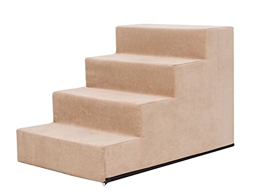 PillowPrim Tiertreppen Einganghilfe Kleinere Hunde Stufen Rampe Katzentreppe 4 Stufen Groß Beige Höhe 40 cm von PillowPrim