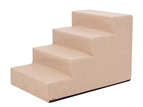 Tiertreppen Einganghilfe Kleinere Hunde Stufen Rampe Katzentreppe 4 Stufen Groß Beige Höhe 40 cm von PillowPrim