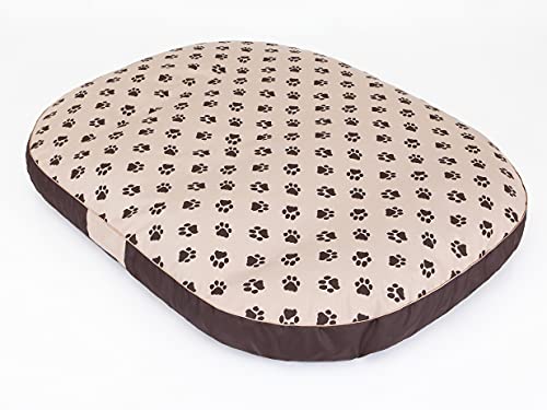 Pillowprim Hundekissen Hundebett Hundematratze Kissen Hundeschlaufplatz Bett Hundekorb Hundesofa ovale Matratze große Hunde XL 108 x 85 cm Braun mit Hundepfoten von PillowPrim