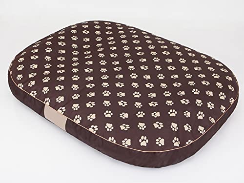 PillowPrim Hundekissen Hundebett Hundematratze Kissen Hundeschlaufplatz Bett Hundekorb Hundesofa ovale Matratze mittelgroße Hunde L - 87 x 68 cm Braun mit Hundepfoten von PillowPrim