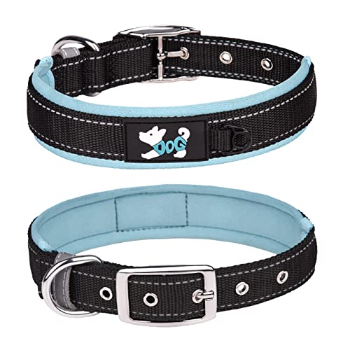 Pimaodog Bequemes weiches Neopren gepolstertes Hundehalsband, reflektierendes Haustierhalsband, verstellbares, strapazierfähiges Nylon-Hundehalsband für alle Rassen große Hunde (L, Hellblau) von Pimaodog