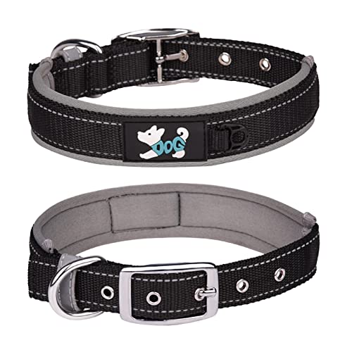 Pimaodog Bequemes weiches Neopren gepolstertes Hundehalsband, reflektierendes Haustierhalsband, verstellbares, strapazierfähiges Nylon-Hundehalsband für alle Rassen große Hunde (L, grau) von Pimaodog