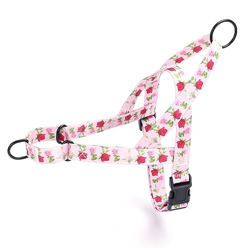 Pimaodog Hundegeschirr ohne Ziehen, Blumenmuster für Damen, Sicherheits-Nylon-Trainingshalsband für kleine, mittelgroße und große Hunde (S, Rosen) von Pimaodog