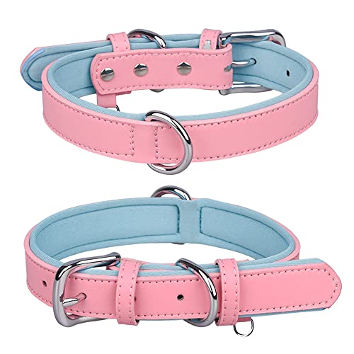 Pimaodog Hundehalsband aus echtem Leder, verstellbar, bequem, weich, atmungsaktiv, gepolstert, für kleine und mittelgroße und große Hunde (XS (Halsumfang 20-26 cm), Rosa) von Pimaodog