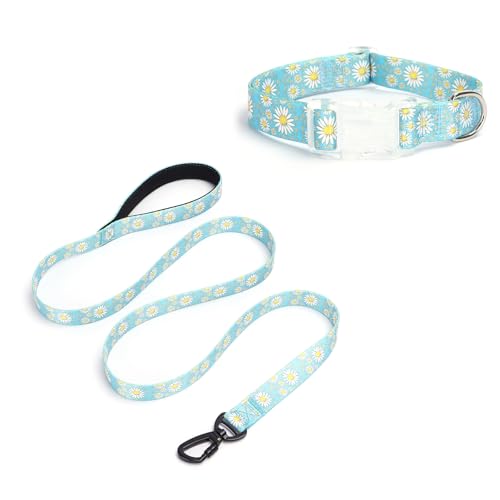 Pimaodog Hundehalsband für Mädchen, mit Gänseblümchen-Muster, niedliches Hundehalsband und Leine, Set für Hündinnen, verstellbar, weich, langlebig, Haustierhalsbänder für Katzen, Welpen, XS, kleine, von Pimaodog