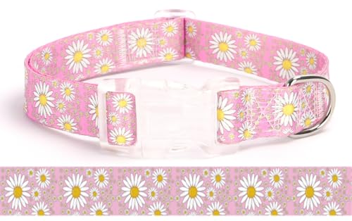 Pimaodog Hundehalsband für Mädchen, mit Gänseblümchen-Muster, niedliches rosa Hundehalsband für Hündinnen, verstellbar, weich, langlebig, Haustierhalsband für Katzen, Welpen, XS, kleine, mittelgroße von Pimaodog