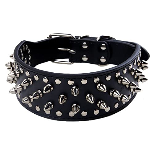 Pimaodog Hundehalsband mit Nieten und Nieten, 5,1 cm, Leder-Hundehalsband für mittelgroße und große Hunde, Pit Bull Mastiff Bully Boxer (L: 48,3–55,9 cm, schwarz) von Pimaodog