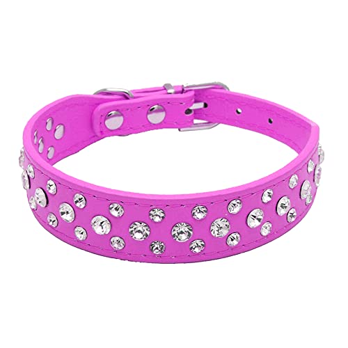 Pimaodog Hundehalsband mit Strasssteinen, Schwarz, Größe S, M, L, XL (L: 30–36 cm, Hot Pink) von Pimaodog