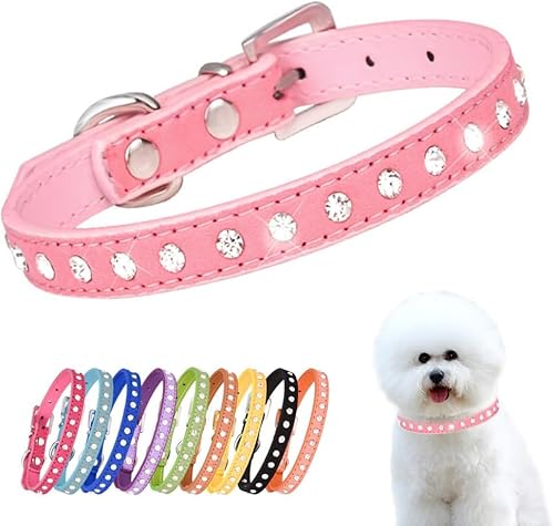 Pimaodog Hundehalsband mit Strasssteinen, Wildleder, Kristall, bunt, glitzernd, für Mädchen, Welpen, Katzen, Größe XS, Größe M, Rosa von Pimaodog