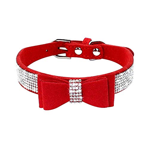 Pimaodog Hundehalsband mit Strasssteinen, niedlich, funkelnd, weiches Wildleder, verstellbar, für Hunde und Katzen, Kristalldiamanten für Welpen, kleine, mittelgroße und große Hunde (XS: 21–26 cm, Rot 1) von Pimaodog