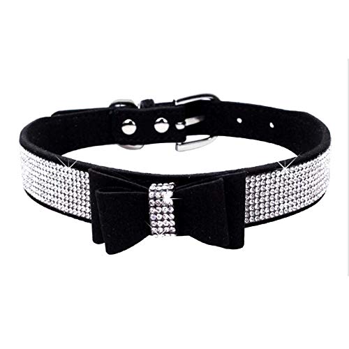 Pimaodog Hundehalsband mit Strasssteinen, niedlich, schillernd, funkelnd, weiches Wildleder, verstellbar, für Hunde und Katzen, mit Kristalldiamanten für Welpen, kleine,38 cm, Schwarz -1) von Pimaodog