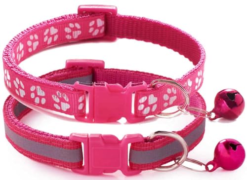 Pimaodog Katzenhalsband mit Glöckchen, 2er-Pack, Basic & Reflektierendes XS-Hundehalsband mit Glöckchen für XXS, XS, kleine Haustiere, Jungen, kleine Kätzchen, Mädchen, Tier, Halsumfang 17,8–30,5 cm, von Pimaodog