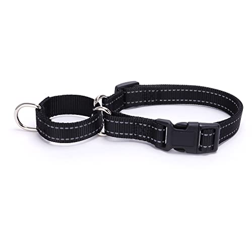 Pimaodog Martingale Hundehalsbänder - Reflektierendes Hundehalsband mit Schnellverschluss-Schnalle Verstellbares Nylon Training Hundehalsband für Welpen Kleine Mittlere Große Hunde (M, Schwarz) von Pimaodog