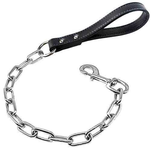 Pimaodog Robuste Hundeleine mit Metallkette, 71,1 cm Länge, Trainingsleine mit PU-Ledergriff, für große und mittelgroße Hunde, Schwarz Pimaodog Robuste Hundeleine mit Metallkette, 71,1 cm Länge, Trainingsleine mit PU-Ledergriff, für große und mittelgroße Hunde, Schwarz von Pimaodog