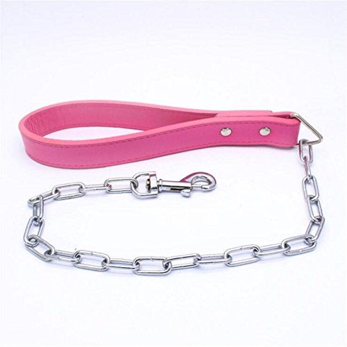 Pimaodog Robuste Hundeleine mit Metallkette, 71,1 cm Länge, Trainingsleine mit PU-Ledergriff für große und mittelgroße Hunde, Hot Pink von Pimaodog