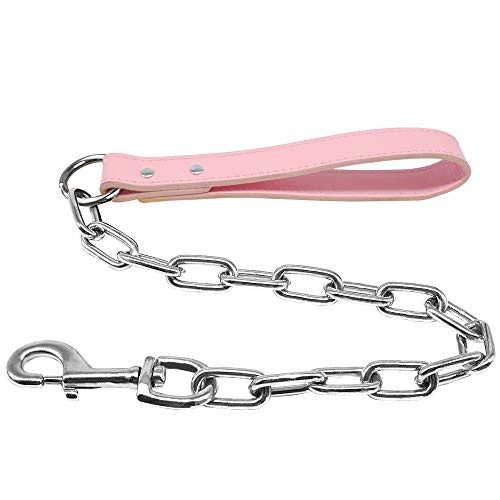 Pimaodog Robuste Hundeleine mit Metallkette, 71,1 cm Länge, Trainingsleine mit PU-Ledergriff für große und mittelgroße Hunde, Rosa von Pimaodog