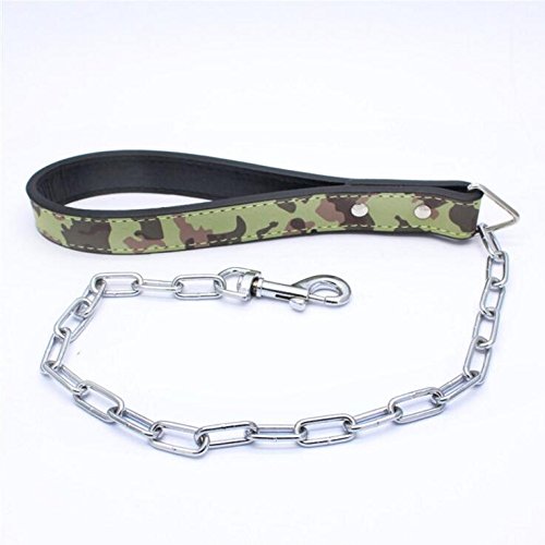 Pimaodog Robuste Hundeleine mit Metallkette, 71,1 cm Länge, Trainingsleine mit PU-Ledergriff für große und mittelgroße Hunde, Tarnfarben von Pimaodog