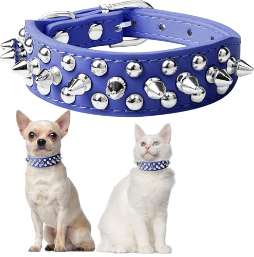 Pimaodog Spiked Hundehalsband, Verstellbares Weiches Leder Welpenhalsband für Kleine Mittlere Hunde Bulldogge Pitbull Mastiff Pudel Boxer (XS, Dunkelblau-2) von Pimaodog