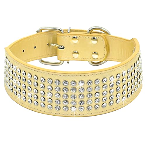 Pimaodog Strass-Hundehalsband, 5 cm breit, PU-Leder, volle glitzernde Kristalldiamanten, schillernd, elegant, ausgefallenes Hundehalsband für mittelgroße und große Hunde (L: 48,3–55,9 cm, goldfarben) von Pimaodog