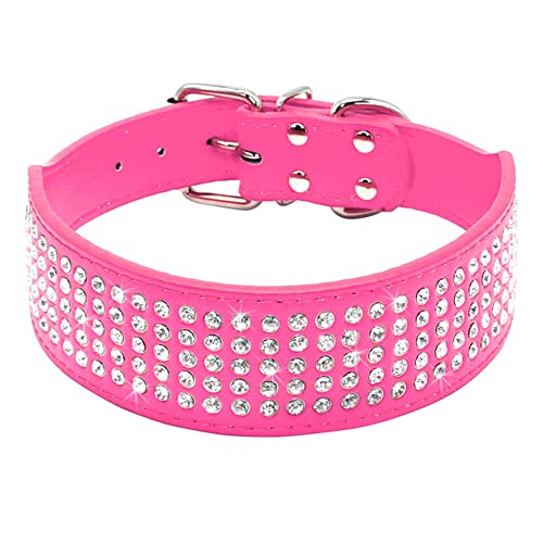 Pimaodog Strass-Hundehalsband, 5 cm breit, PU-Leder, volle glitzernde Kristalldiamanten, schillernd, elegant, ausgefallenes Hundehalsband für mittelgroße und große Hunde (M: 43,2–50,8 cm, Hot Pink) von Pimaodog