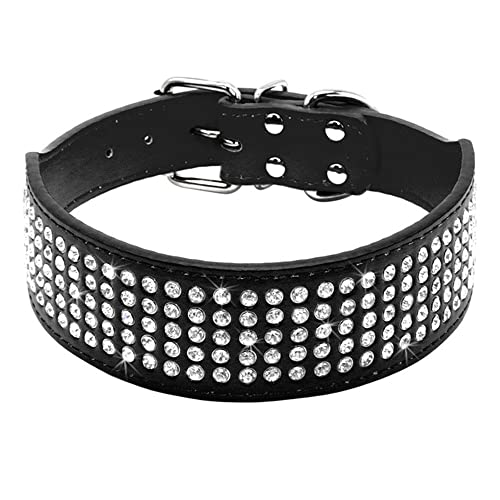 Pimaodog Strass-Hundehalsband, 5 cm breit, PU-Leder, volle glitzernde Kristalldiamanten, schillernd, elegant, ausgefallenes Hundehalsband für mittelgroße und große Hunde (S: 38,1–45,7 cm, schwarz) von Pimaodog