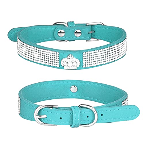 Pimaodog Strass-Hundehalsband, niedlich, schillernd, funkelnd, weiches Wildleder, verstellbar, Haustier-Hunde- und Katzenhalsband, mittelgroße und große Hunde (L: 38–46 cm, Hellblau-4) von Pimaodog