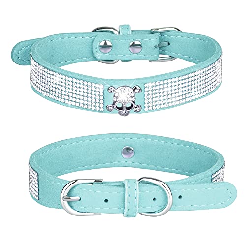 Pimaodog Strass-Hundehalsband, niedlich, schillernd, funkelnd, weiches Wildleder, verstellbar, Haustier-Hunde- und Katzenhalsband, mittelgroße und große Hunde (L: 38–46 cm, Hellblau-5) von Pimaodog